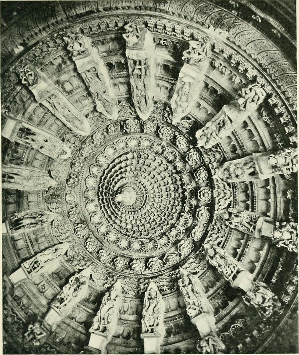 Carving of Devkulikas on ceiling of Luna Vasahi at Dilwara Jain Temples Mount Abu