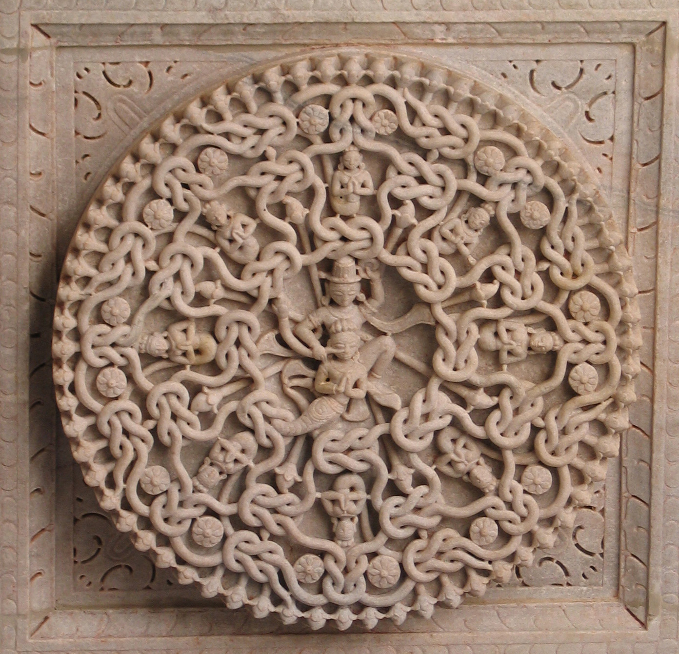 Karma, Ceiling Sculpture (Shapes and Knots connected to each other to depict the connection between Karma and Life) at Ranakpur Jain Temple