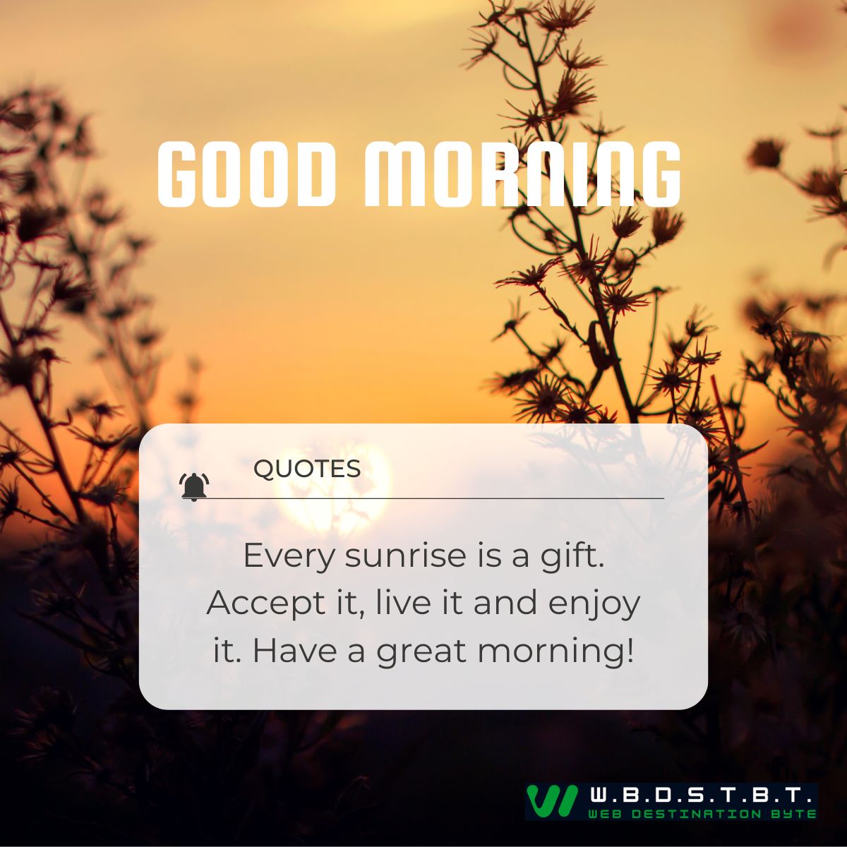 Every sunrise is a gift. Accept it, live it and enjoy it. Have a great morning!